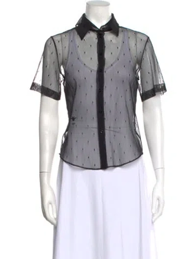 Pre-owned Dior Mesh Polka Dot Print Button-up Top In Black
