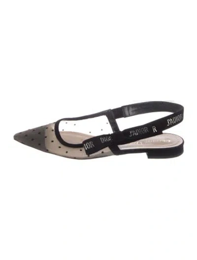 Pre-owned Dior Mesh Polka Dot Print Slingback Flats In Black
