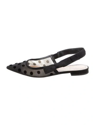 Pre-owned Dior Mesh Polka Dot Print Slingback Flats In Black