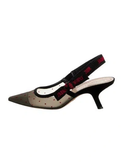 Pre-owned Dior Mesh Polka Dot Print Slingback Pumps In Black