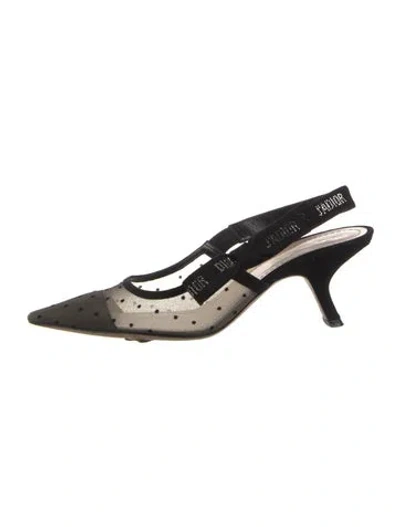 Pre-owned Dior Mesh Polka Dot Print Slingback Pumps In Black