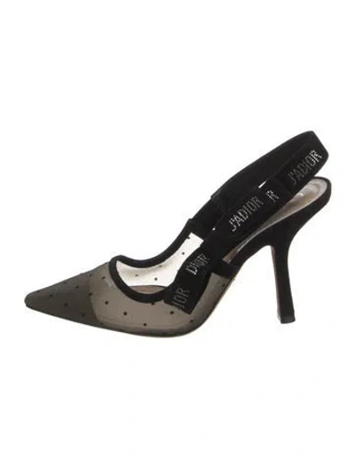 Pre-owned Dior Mesh Polka Dot Print Slingback Pumps In Black