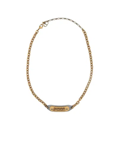 Dior Metal Logo Necklace In Green