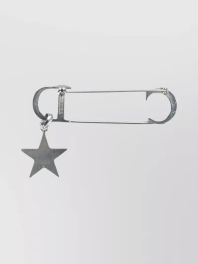 Dior Metal Star Safety Pin Brooch In Metallic