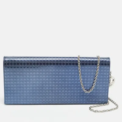 Pre-owned Dior Metallic Blue Microcannage Patent Leather Chain Clutch