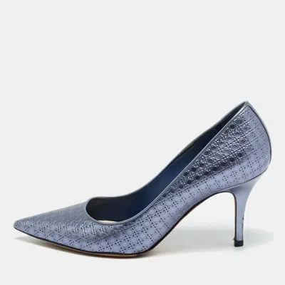 Pre-owned Dior Metallic Blue Patent Leather Cherie Pointed Toe Pumps Size 36.5