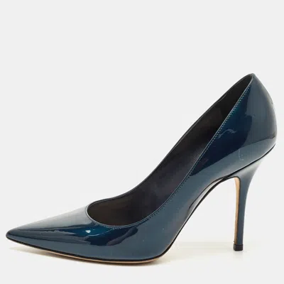 Pre-owned Dior Metallic Blue Patent Leather Cherie Pointed Toe Pumps Size 38.5