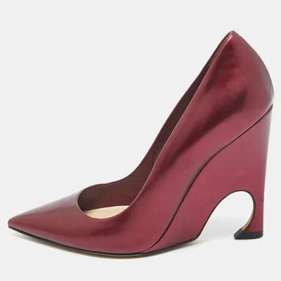 Pre-owned Dior Metallic Burgundy Leather Wedge Pumps Size 36.5