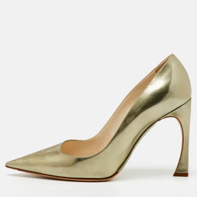 Pre-owned Dior Metallic Gold Mirror Leather Songe Pointed Toe Pumps Size 38