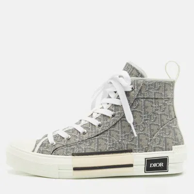 Pre-owned Dior Metallic Grey Oblique Jacquard B23 High Top Sneakers Size 40