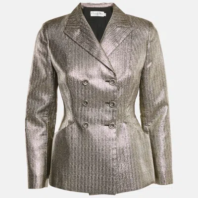 Pre-owned Dior Metallic Herringbone Lurex Double Breasted Blazer S
