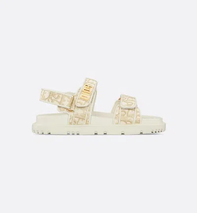 Dior Act Sandal In White Oblique Jacquard With Gold-coloured Metallic Thread