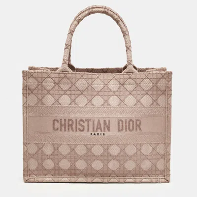 Pre-owned Dior Metallic Pink Cannage Embroidered Canvas Medium Book Tote