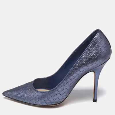 Pre-owned Dior Metallic Purple Micro Cannage Leather Cherie Pointed Toe Pumps Size 38