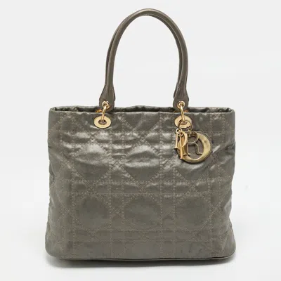 Pre-owned Dior Metropole Metallic Grey Cannage Coated Canvas Tote