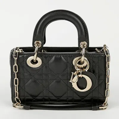 Pre-owned Dior Micro Black Lambskin Lady D-joy Tote And Shoulder Bag