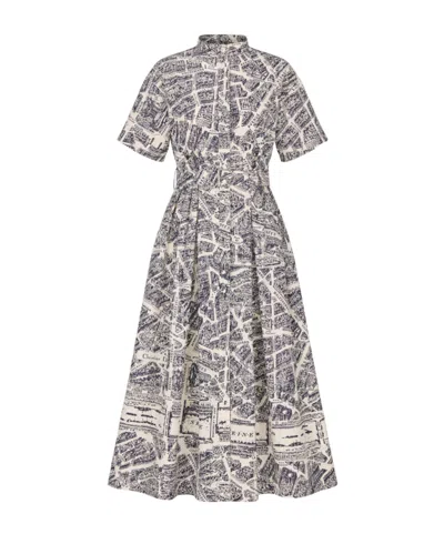 Dior Mid-length Belted Shirt Dress In White/navy Blue