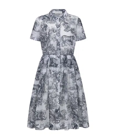 Dior Mid-length Shirt Dress In White/navy Blue