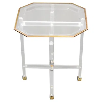 Pre-owned Dior Midcentury Christian  Octagonal Lucite And Brass Coffee Table With Tray In Gray