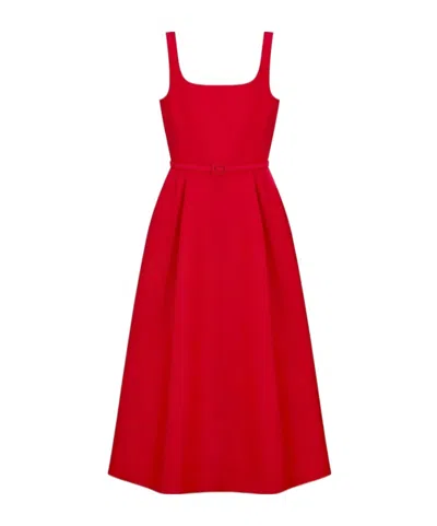 Dior Mid-length Flared Dress With Belt In Red