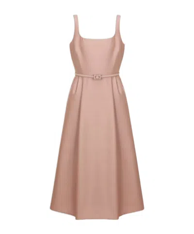 Dior Mid-length Flared Dress With Belt In Pink