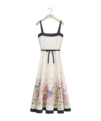 Dior Mid-length Flared Dress With Belt In White