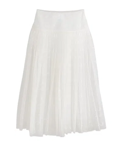 Dior Mid-length Pleated Embroidered Skirt In White