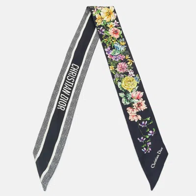 Pre-owned Dior Midnight Blue Floral Print Silk Mitzah Scarf
