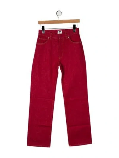 Pre-owned Dior Mid-rise Straight Leg Jeans In Red