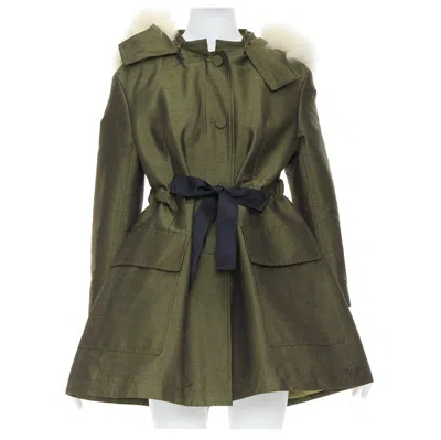 Pre-owned Dior Military Green Pocketed Cream Fur Hood Belted Anorak Coat Fr34 Xs In White