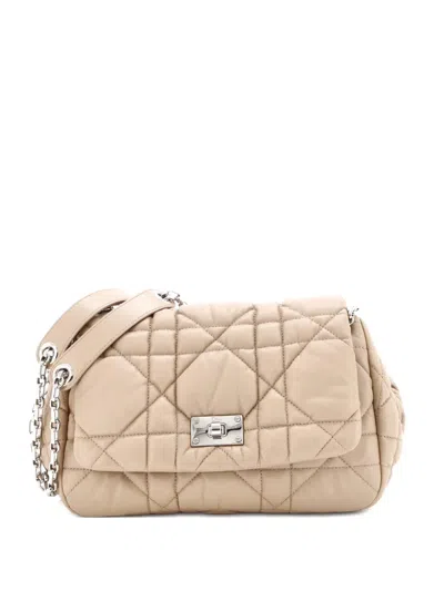 Pre-owned Dior Milly La Foret Handbag Cannage Quilt Lambskin Small Shoulder Bag In Neutral
