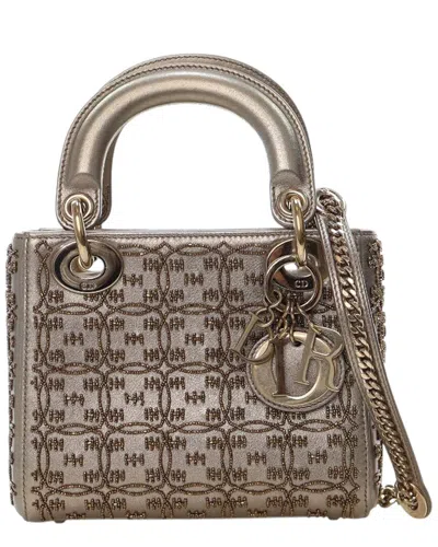 Dior Mini Beaded Metallic Lambskin Cannage Lady  (authentic Pre-loved) In Brown