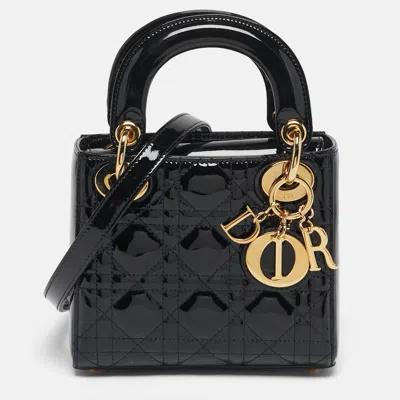 Pre-owned Dior Mini Black Cannage Patent Leather Tote