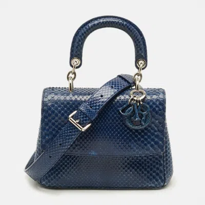 Pre-owned Dior Mini Blue Python Top Handle Bag