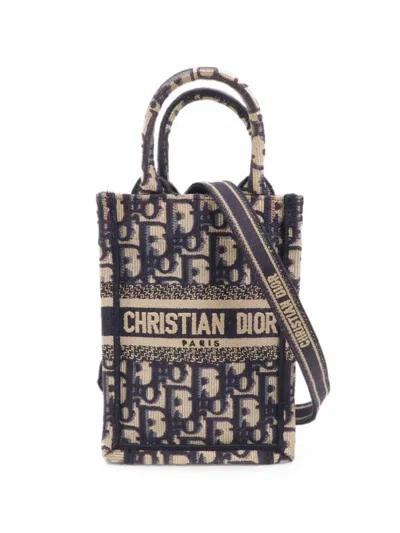 Pre-owned Dior Mini Book Tote Monogram-pattern Tote Bag In Blue