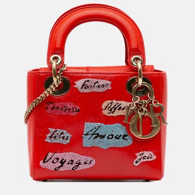 Pre-owned Dior Mini Calfskin Red Sequin Embellished Handbag