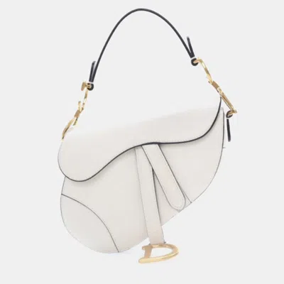 Pre-owned Dior Mini Calfskin Saddle Bag In White