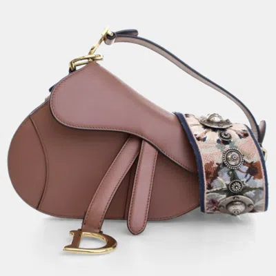 Pre-owned Dior Mini Calfskin Saddle Bag With Strap In Brown