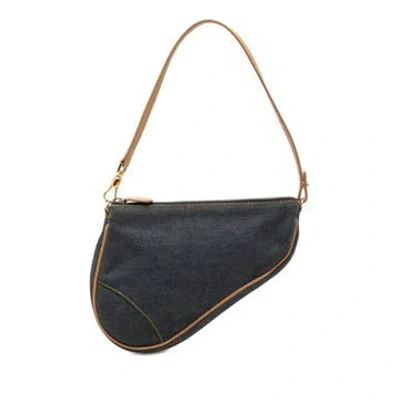 Pre-owned Dior Mini Denim Saddle Pochette In Blue