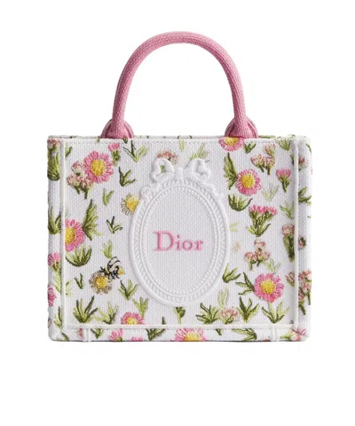 Dior Mini  Book Tote With Strap In White