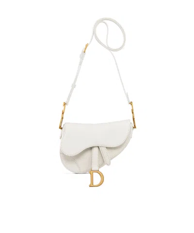 Dior Mini Flip Saddle Bag In White