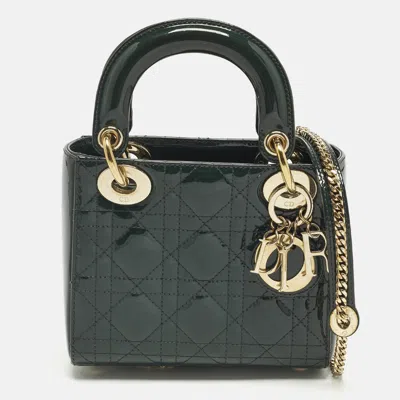 Pre-owned Dior Mini Green Cannage Patent Leather Tote