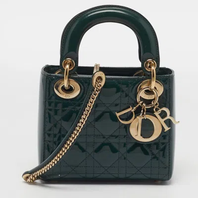 Pre-owned Dior Mini Green Cannage Patent Leather Tote
