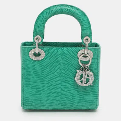 Pre-owned Dior Mini Green Lizard Crystal Embellished Tote