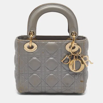 Pre-owned Dior Mini Grey Cannage Leather Tote