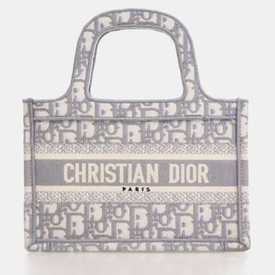 Pre-owned Dior Mini Grey Oblique Book Tote In Gray