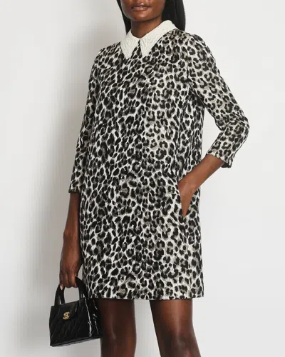 Dior Mini Jacquard Leopard Dress Withlace Collar In Black