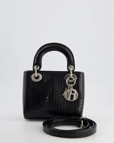 Dior Mini Lady  Bag In Patent Leather With Micro Cannage Detail & Silver Hardware