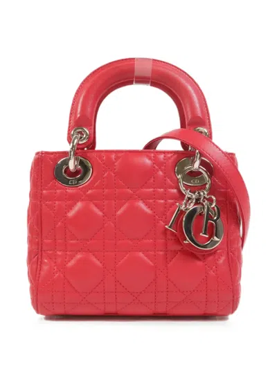 Pre-owned Dior Mini Lady  Two-way Lambskin Tote Bag In Pink
