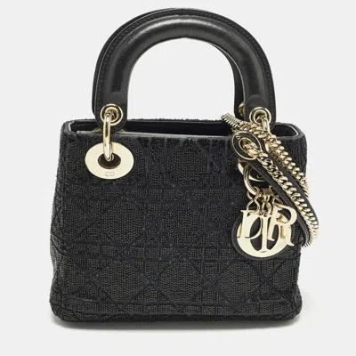 Pre-owned Dior Mini Leather And Suede Tote In Black